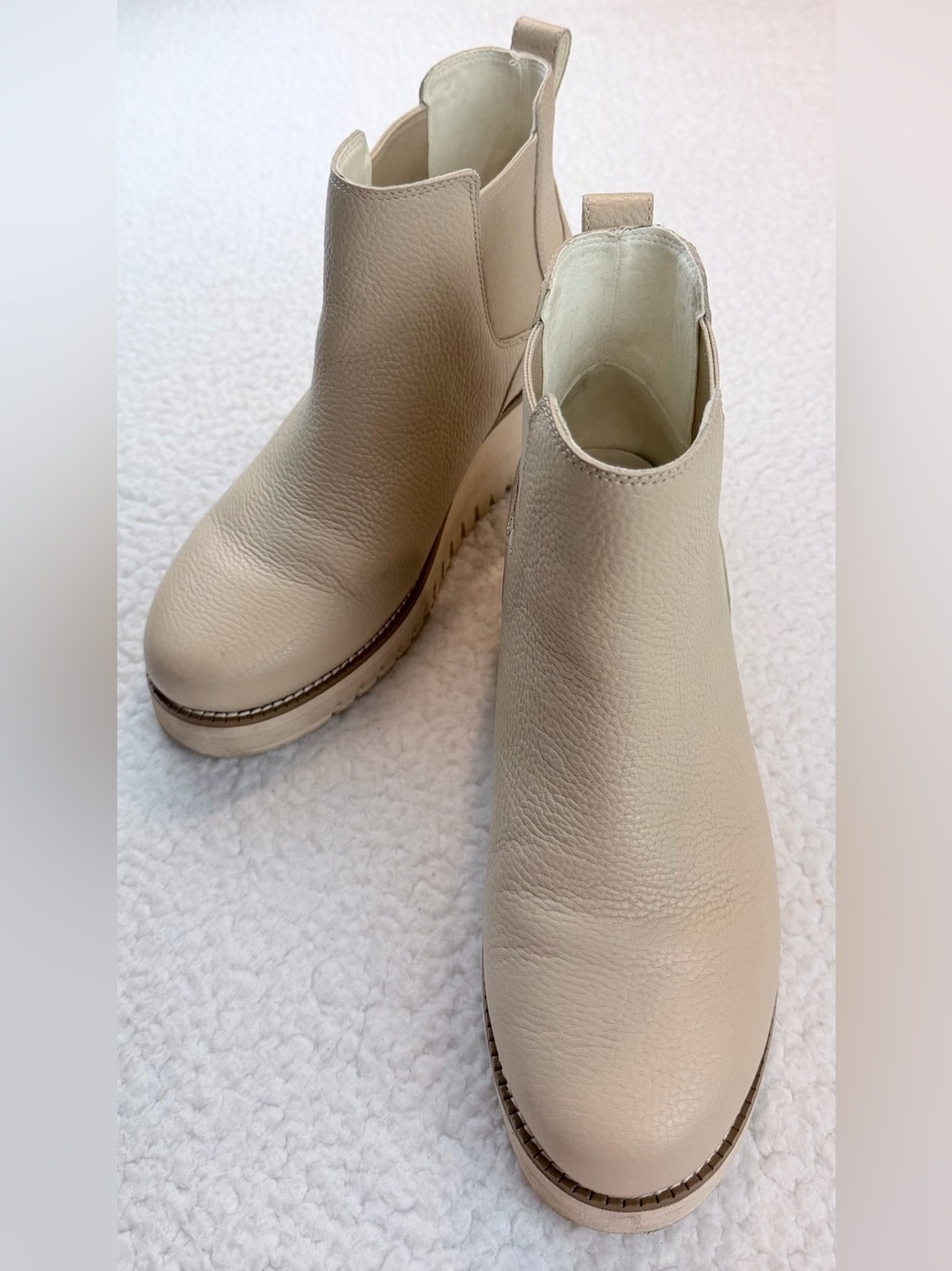 COLE HAAN • Zerogrand Beige/Cream Pebble Leather Chelsea Wedge Ankle Booties, 7 - Picture 16 of 16